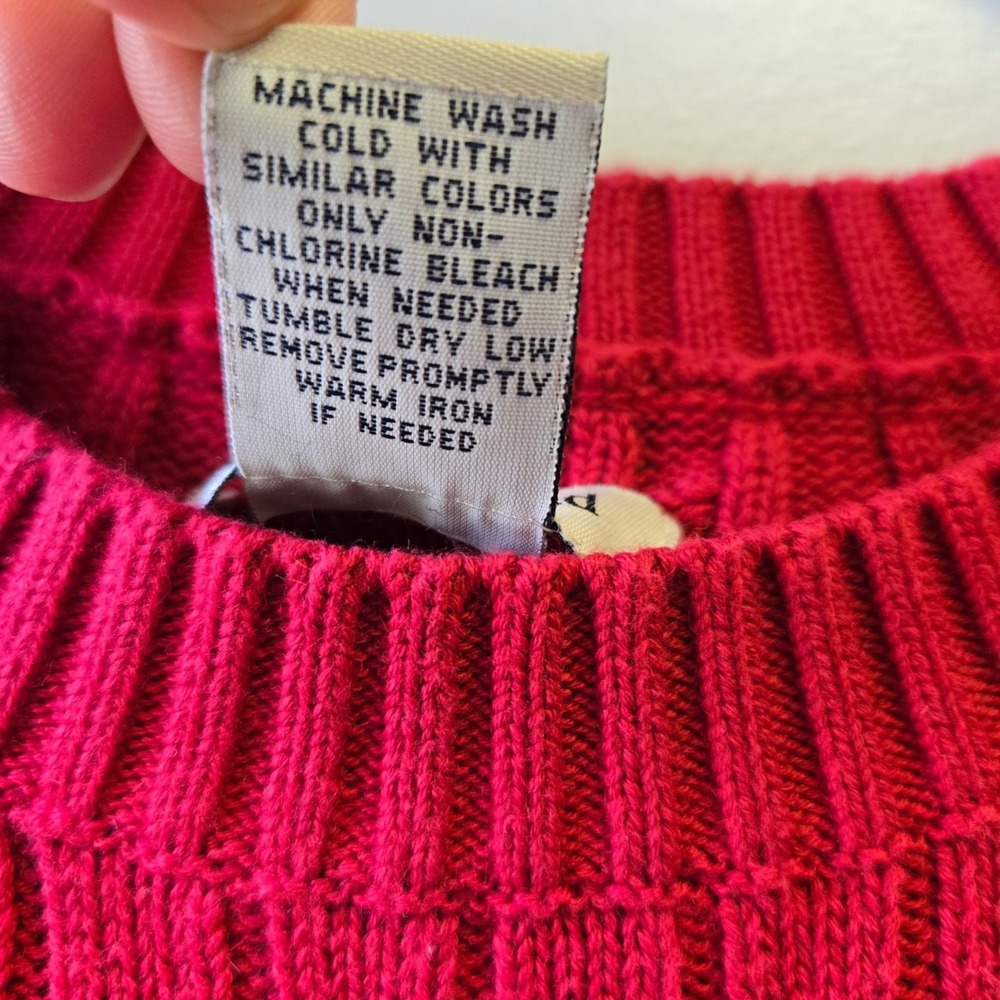 Cabin Core Cable Knit Sweater PM Red Cotton Crew Neck Preppy Pullover PM Red - Picture 6 of 9